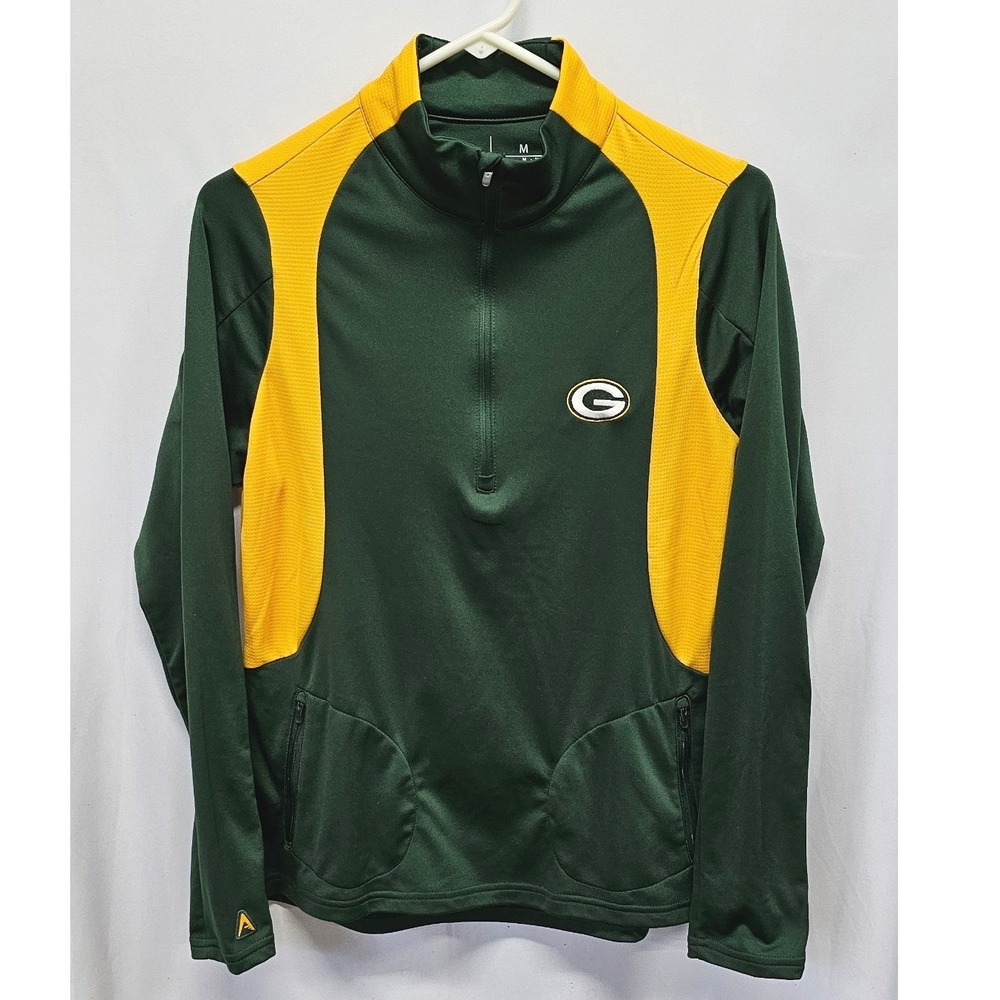 Antigua Green Bay Packers Womens Quarter Zip Pullover Green Gold Jacket Size M